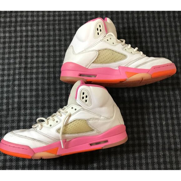 Nike Air Jordan 5 Retro GS White / Pink / Orange High-Top Sneakers Size 6Y Youth - Picture 1 of 9